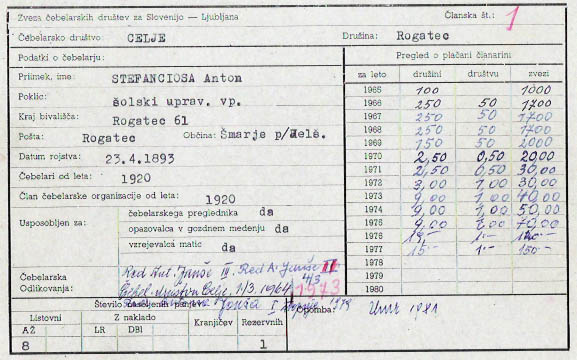 Evidenčni karton g. Stefanciose