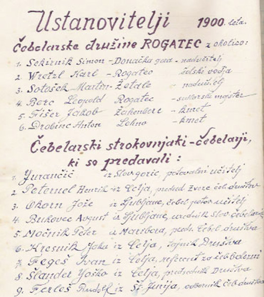 Zapisnik o ustanovitvi Čebelarskega društva Rogatec